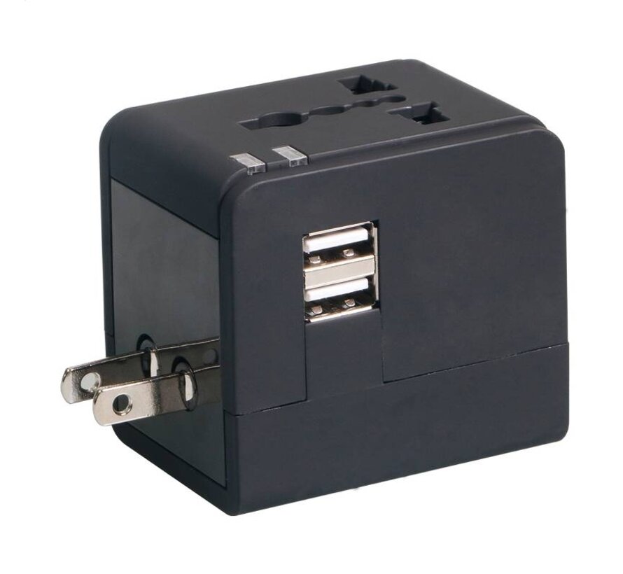 ADAPTATEUR DE VOYAGE OMEGA 220-250V 4 en 1 avec chargeur USB noir