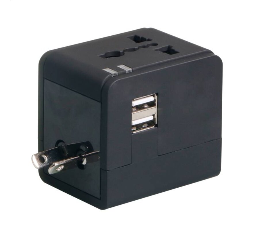 ADAPTATEUR DE VOYAGE OMEGA 220-250V 4 en 1 avec chargeur USB noir