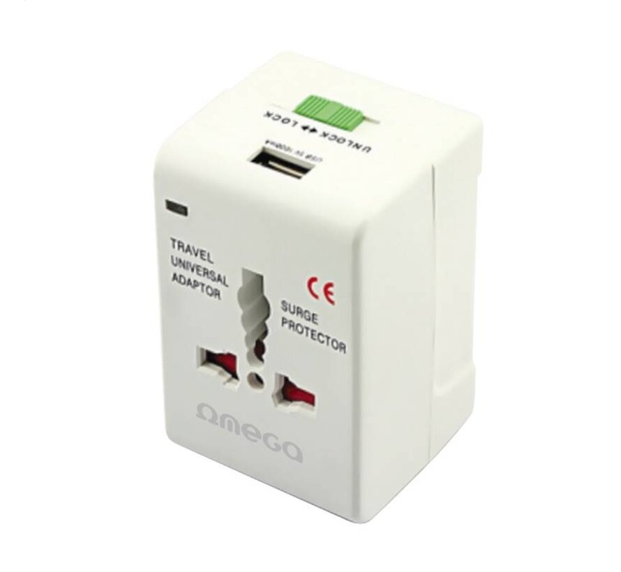 ADAPTATEUR DE VOYAGE OMEGA 220-250V 4 EN 1 + PORT USB