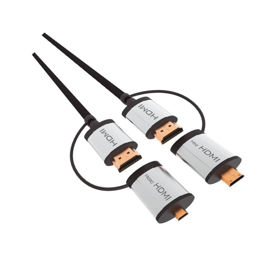 OMEGA HDMI CABLE V.1.4 BLACK 1,5m + ADAPTORS to miniHDMI and microHDMI [43865]