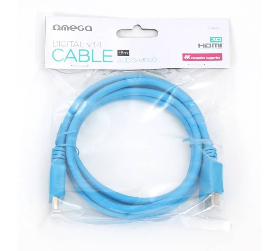 CABLE HDMI NUMERIQUE OMEGA V1.4 - LONGUEUR 1.5M - BLEU - sachet