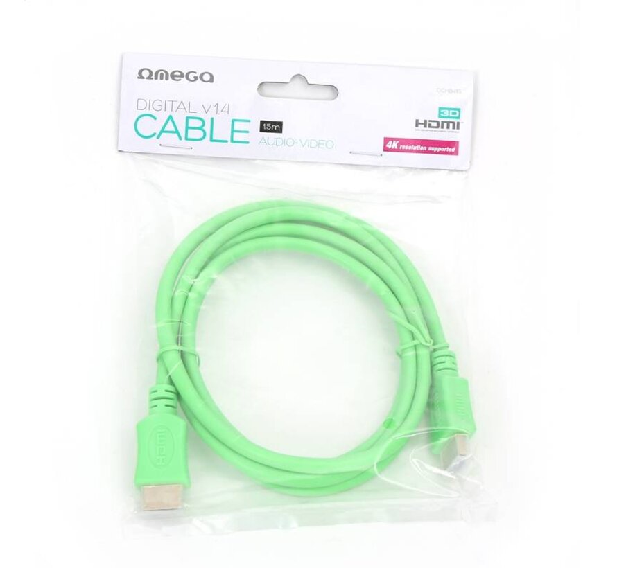 OMEGA CABLE HDMI v.1.4 GREEN 1.5M bulk