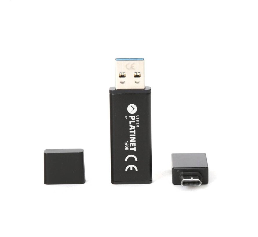 CLE USB 3.0 PLATINET X-Depo 16Go + Adaptateur Type-C - Noir [44241]