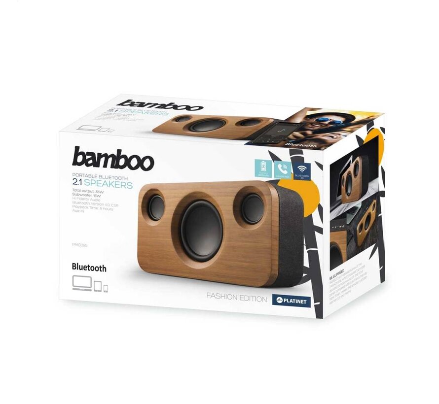 PLATINET ENCEINTES BLUETOOTH STEREO 2.1 PMG095 USB 35W BAMBOO [44520]