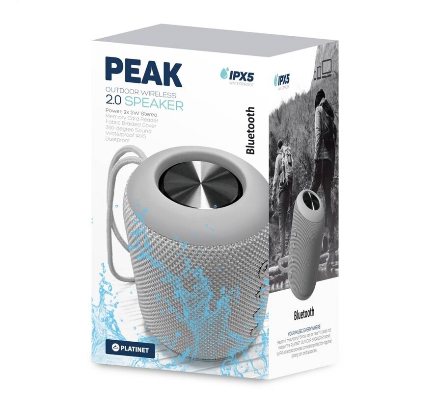 ENCEINTE PLATINET PMG13 PEAK BLUETOOTH 4.2 10W STEREO IPX5 - GRIS