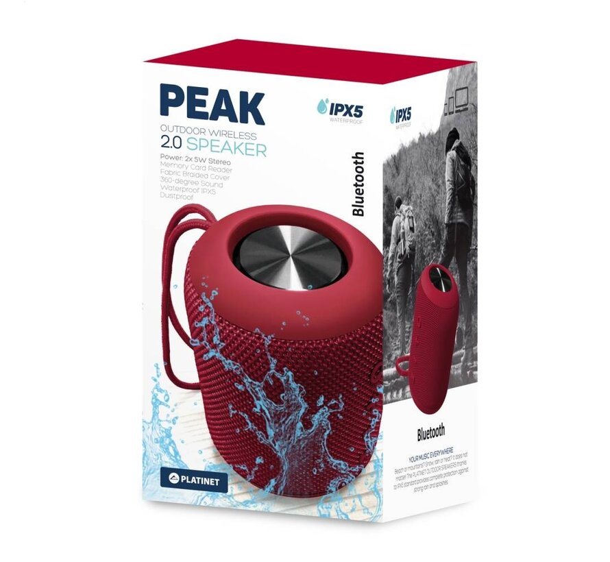 ENCEINTE PLATINET PMG13 PEAK BLUETOOTH 4.2 10W STEREO IPX5 - ROUGE