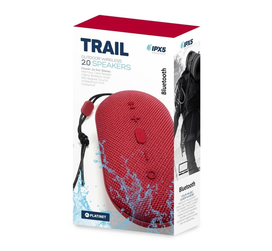 ENCEINTE PLATINET PMG12 TRAIL BLUETOOTH 4.2 10W STEREO IPX5 - ROUGE