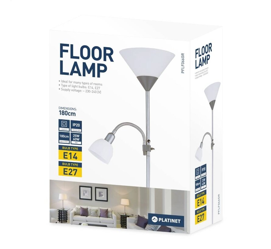 PLATINET FLOOR LAMP E27+E14 GREY [44527]