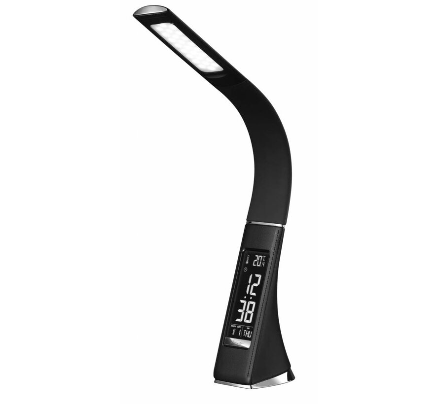 Lampe LED PLATINET avec horloge et thermometre (cuir artificiel).
