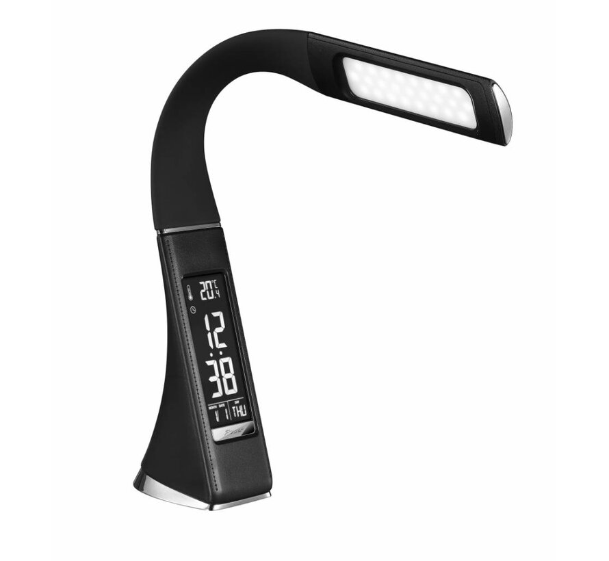 Lampe LED PLATINET avec horloge et thermometre (cuir artificiel).