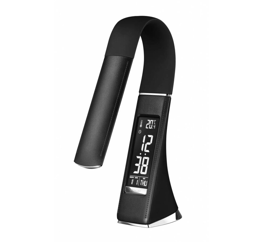 Lampe LED PLATINET avec horloge et thermometre (cuir artificiel).