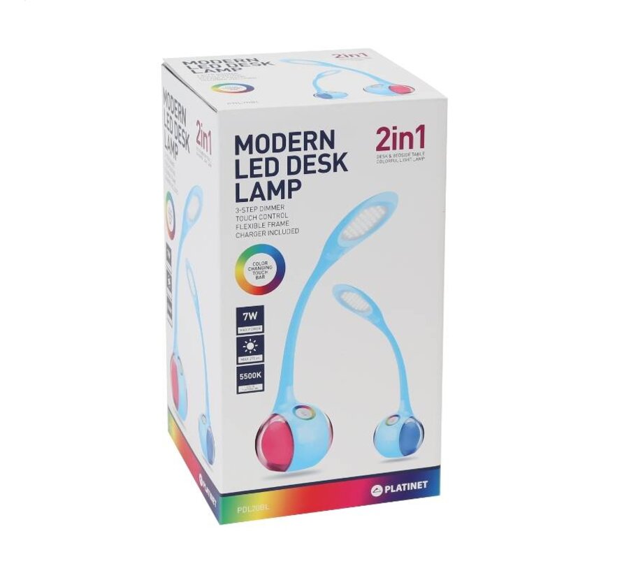 PLATINET SCHREIBTISCHLAMPE 7W + NACHTLICHT BLAU [43737]