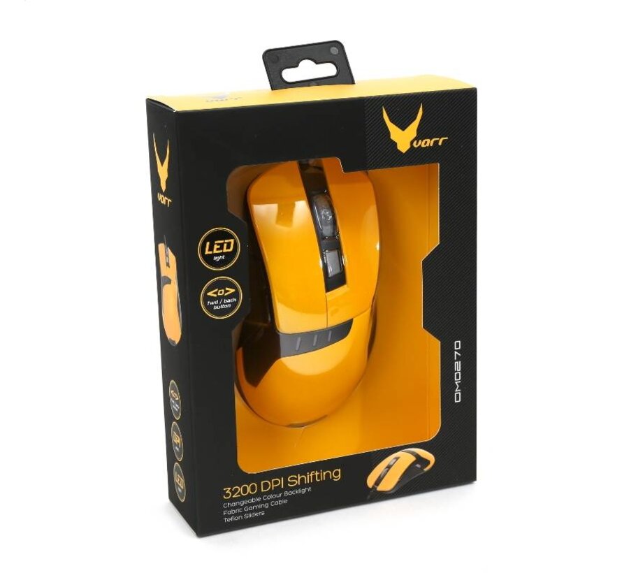 MOUSE OMEGA VARR OM-270 GAMING 1200-1600-2400-3200DPI YELLOW [41785]