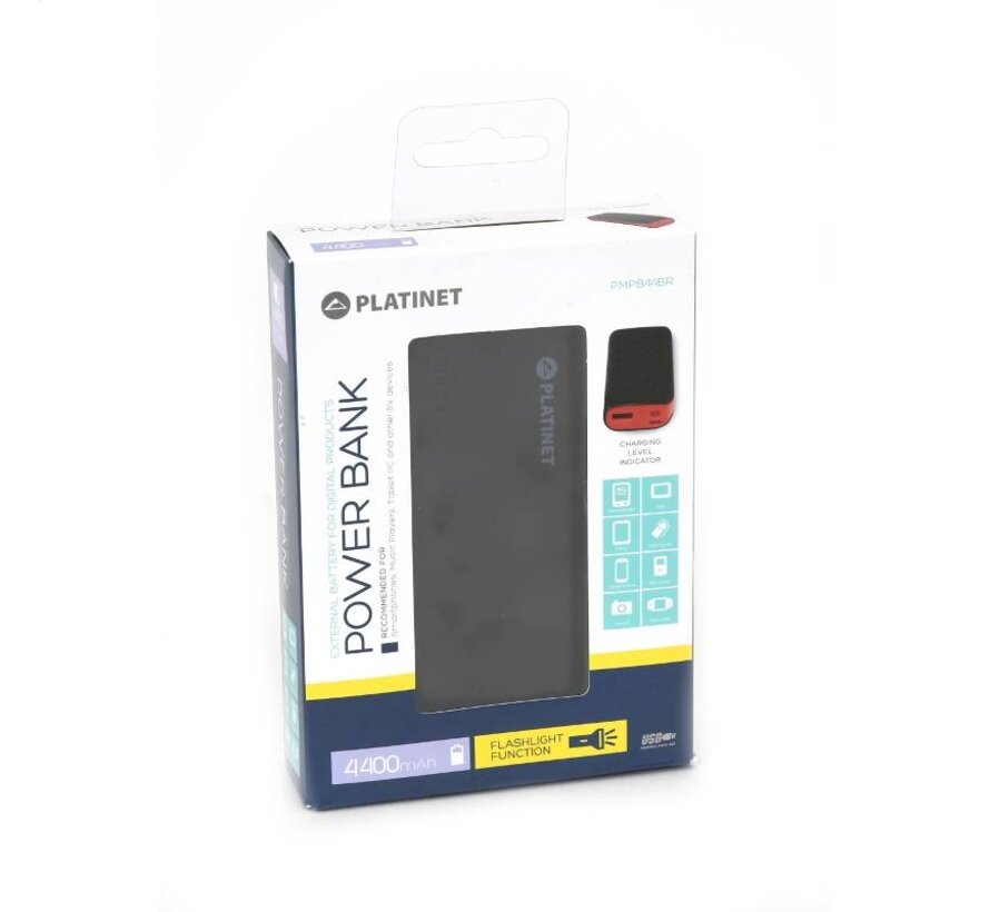 PLATINET POWER BANK 4400mAh + microUSB Kabel + Taschenlampe SCHWARZ/ROT [42916]