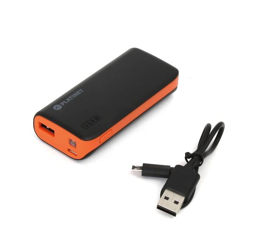 BATTERIE POWER BANK PLATINET 4400mAh + cable microUSB + fonction lampe de poche NOIR/ORANGE [42915]
