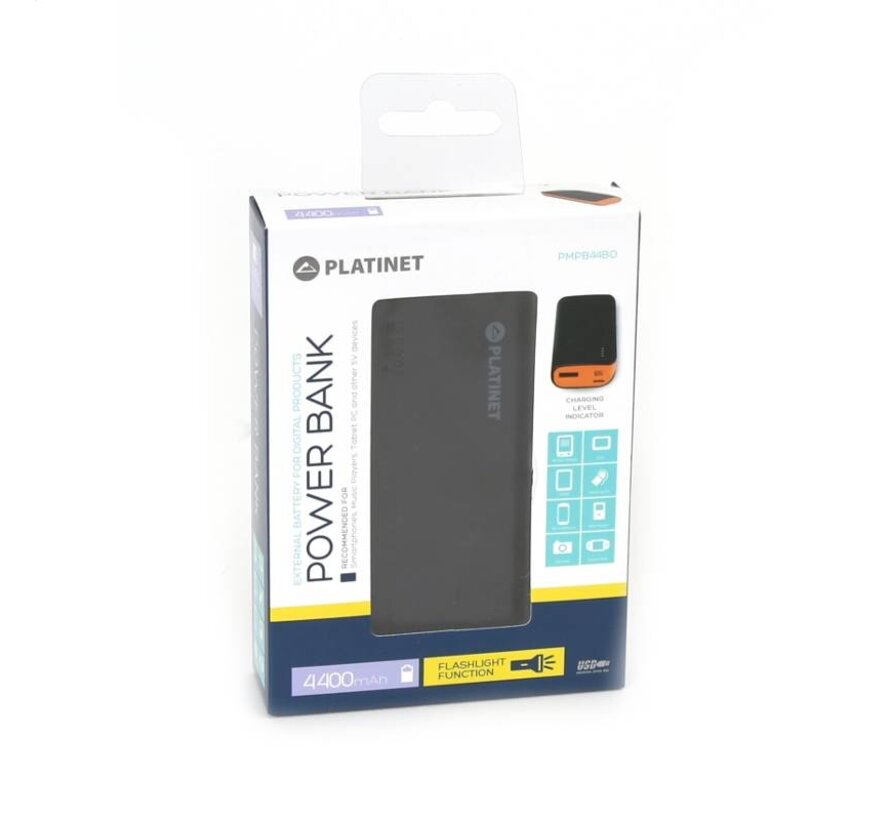 PLATINET POWER BANK 4400mAh + microUSB Kabel + Taschenlampe SCHWARZ/ORANGE [42915]
