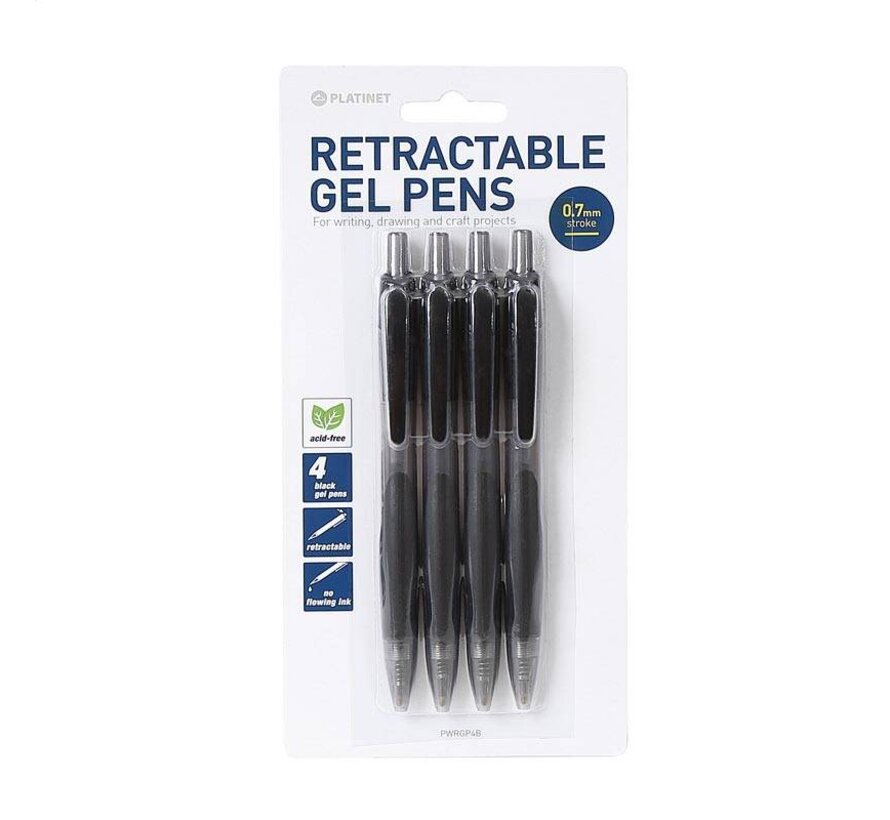 STYLO A ENCRE GEL RETRACTABLE PLATINET 4PCS NOIR 43015