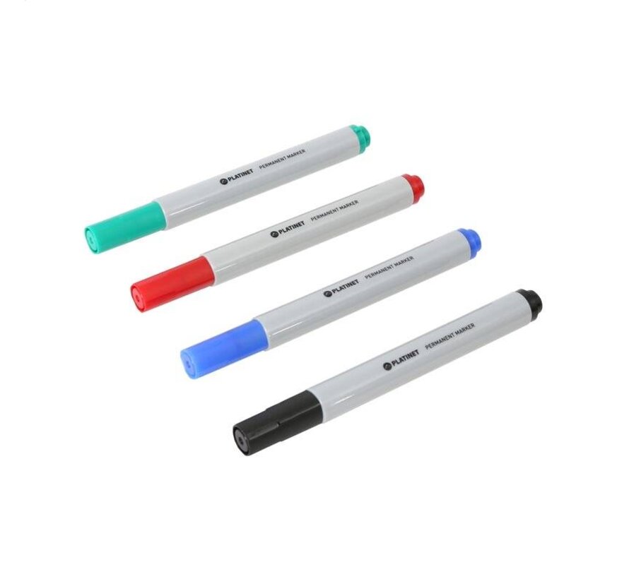 PLATINET PERMANENT MARKERS BLACK / BLUE / RED / GREEN 12 PCS
