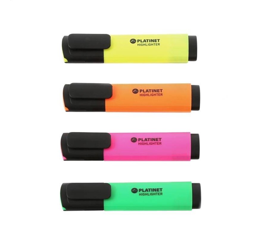PLATINET HIGHLIGHTERS YELLOW / ORANGE / PINK / GREEN  12 PCS