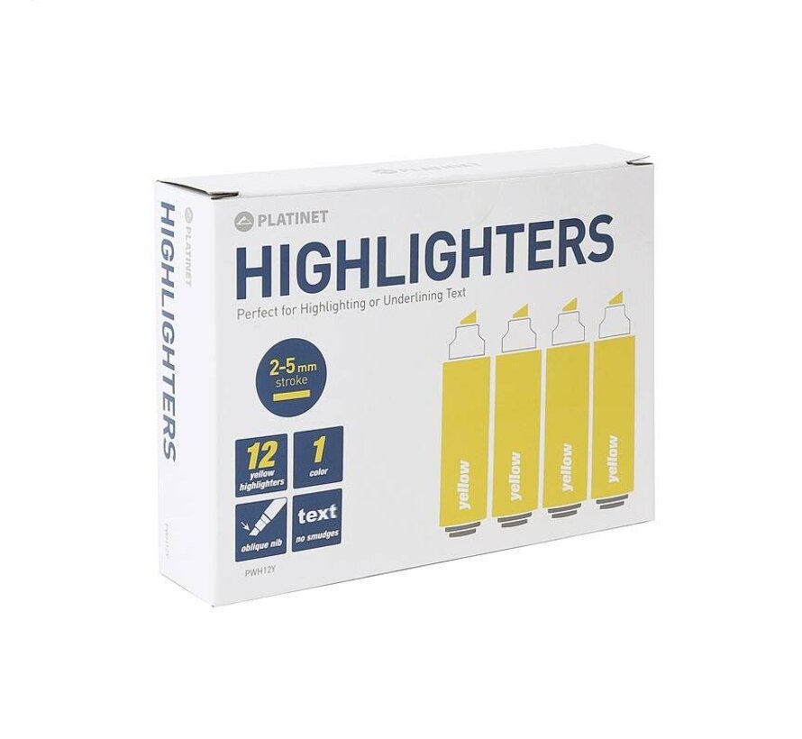 PLATINET HIGHLIGHTERS YELLOW 12 PCS