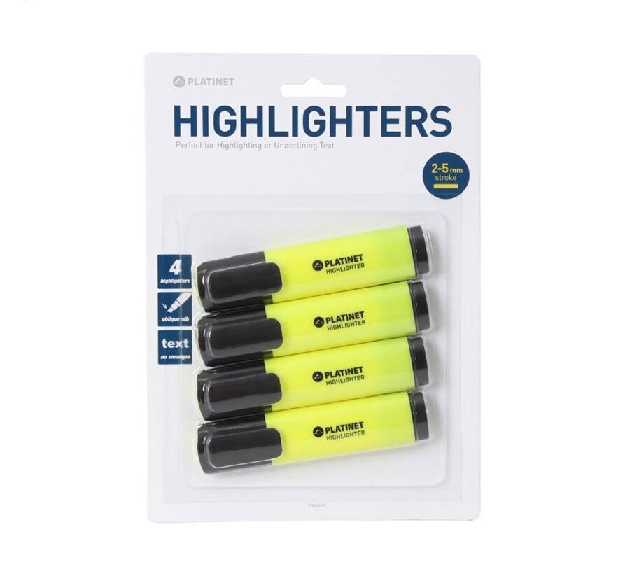 PLATINET HIGHLIGHTERS YELLOW 4 PCS