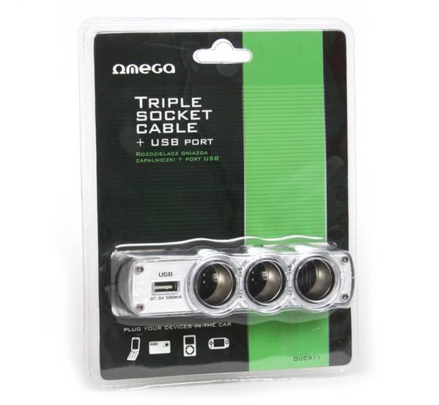 OMEGA TRIPLE CIGAR SOCKET CABLE + USB portTC-911