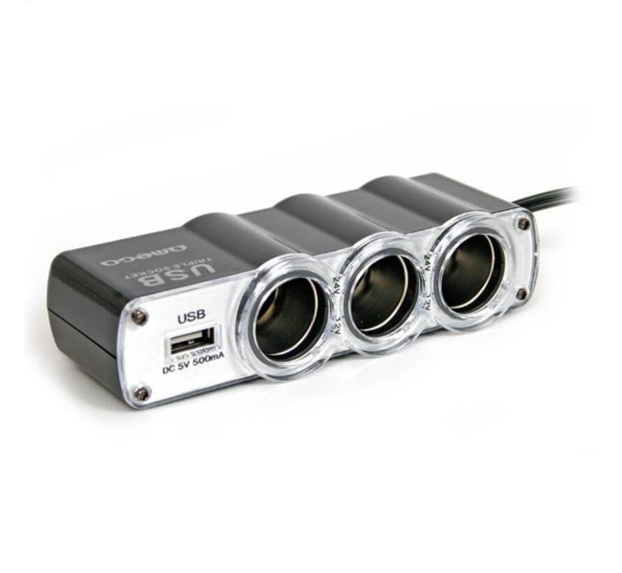 OMEGA TRIPLE CIGAR SOCKET CABLE + USB portTC-911