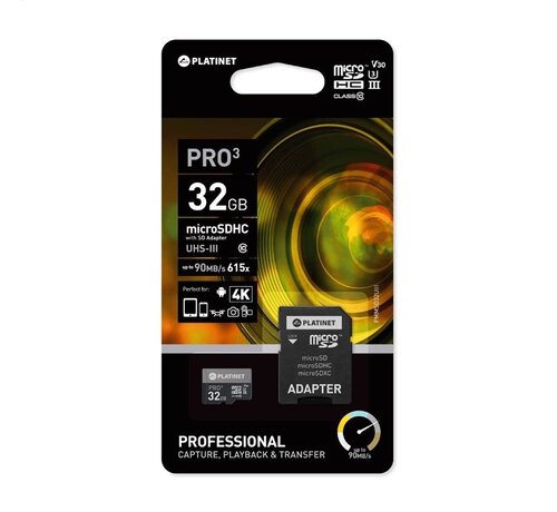 Platinet PLATINET microSDHC  SECURE DIGITAL + ADAPTER SD 32GB class10 UIII 90MB/s [44003]
