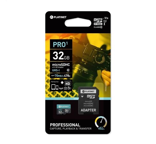 Platinet Carte microSDHC Platinet + Adaptateur SD 32Go class10 UI 70Mo/s [44002]