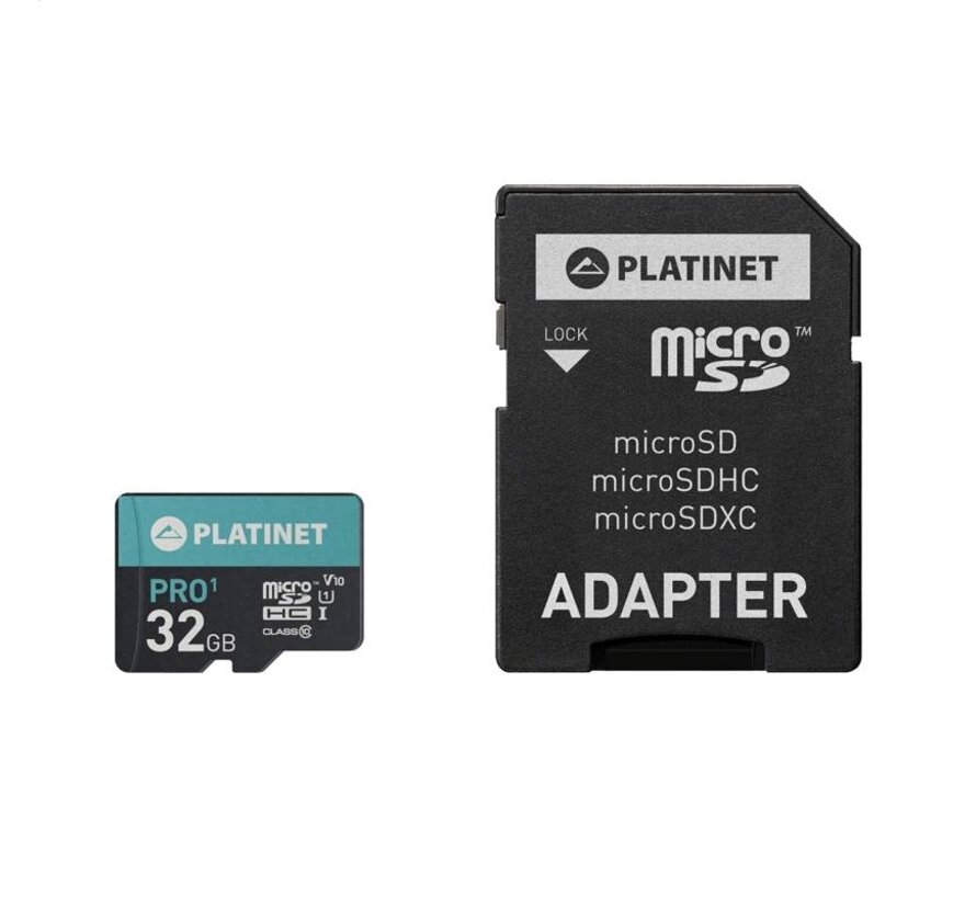 Carte microSDHC Platinet + Adaptateur SD 32Go class10 UI 70Mo/s [44002]