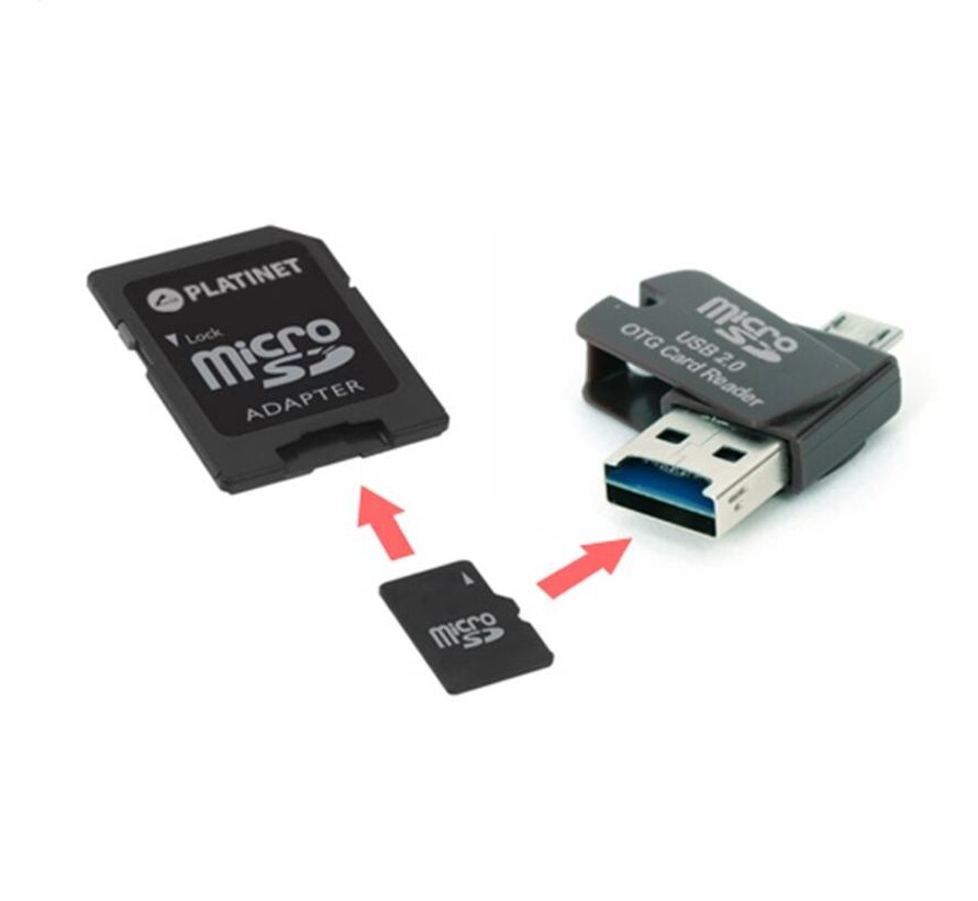 Kit 4-en-1 PLATINET microSD 16GO + LECTEURD DE CARTE + OTG + ADAPTATEUR [42224]