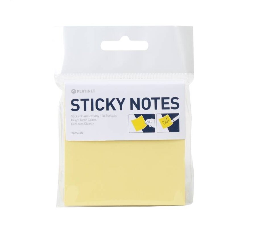 PLATINET STICKY NOTES YELLOW 75x75MM 100 SHEETS