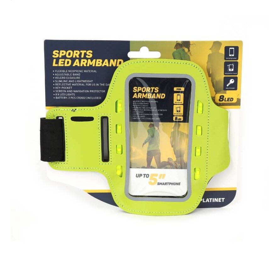 BRASSARD POUR SMARTPHONES 5'' - 8 LEDS - VERT