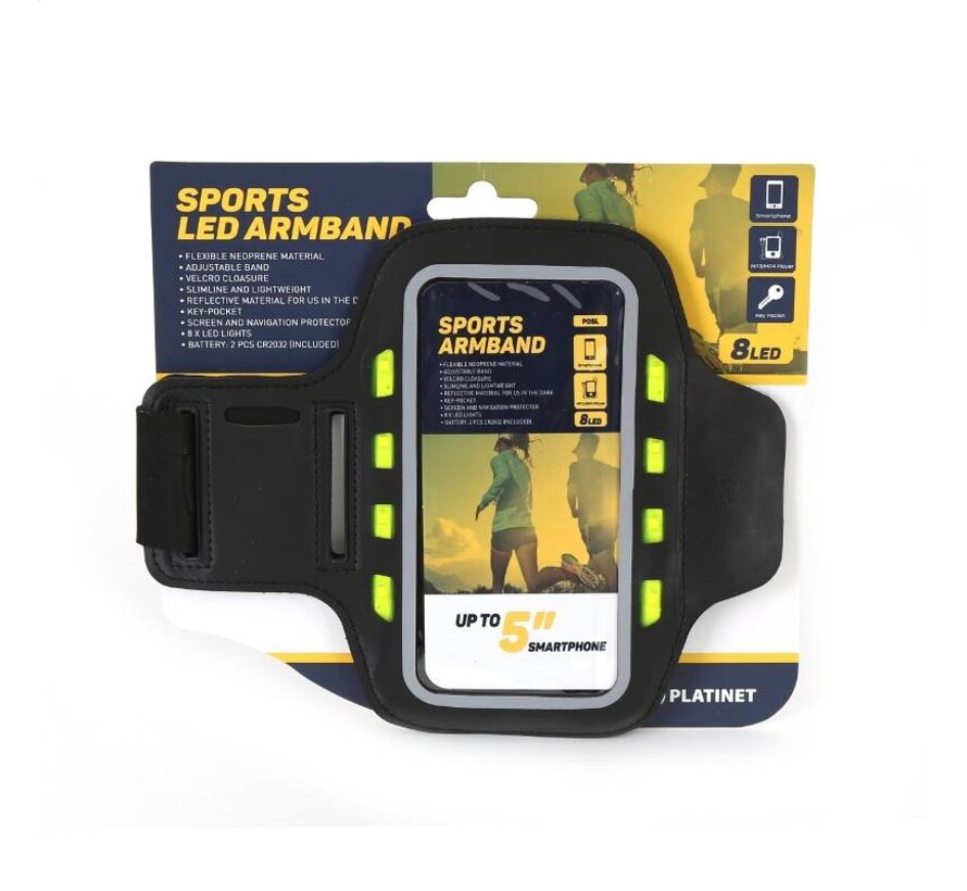 PLATINET SPORT ARMBAND FÜR SMARTPHONES SCHWARZ MIT LED
