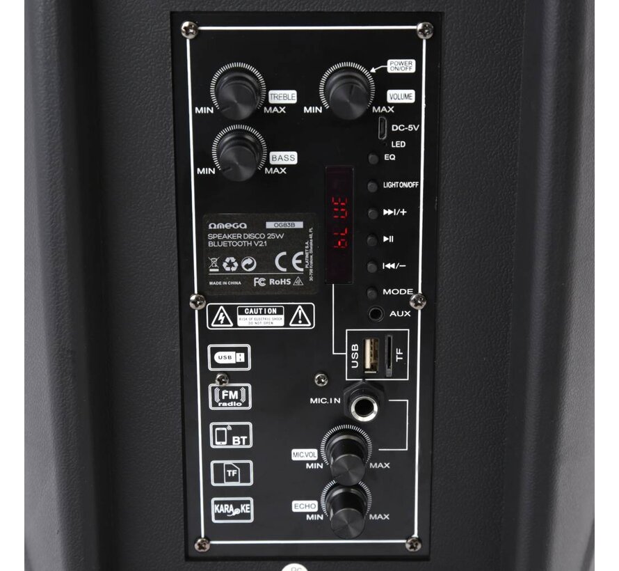 OMEGA SPEAKER OG83 DISCO BLUETOOTH KARAOKE WITH MICROPHONE [44168]
