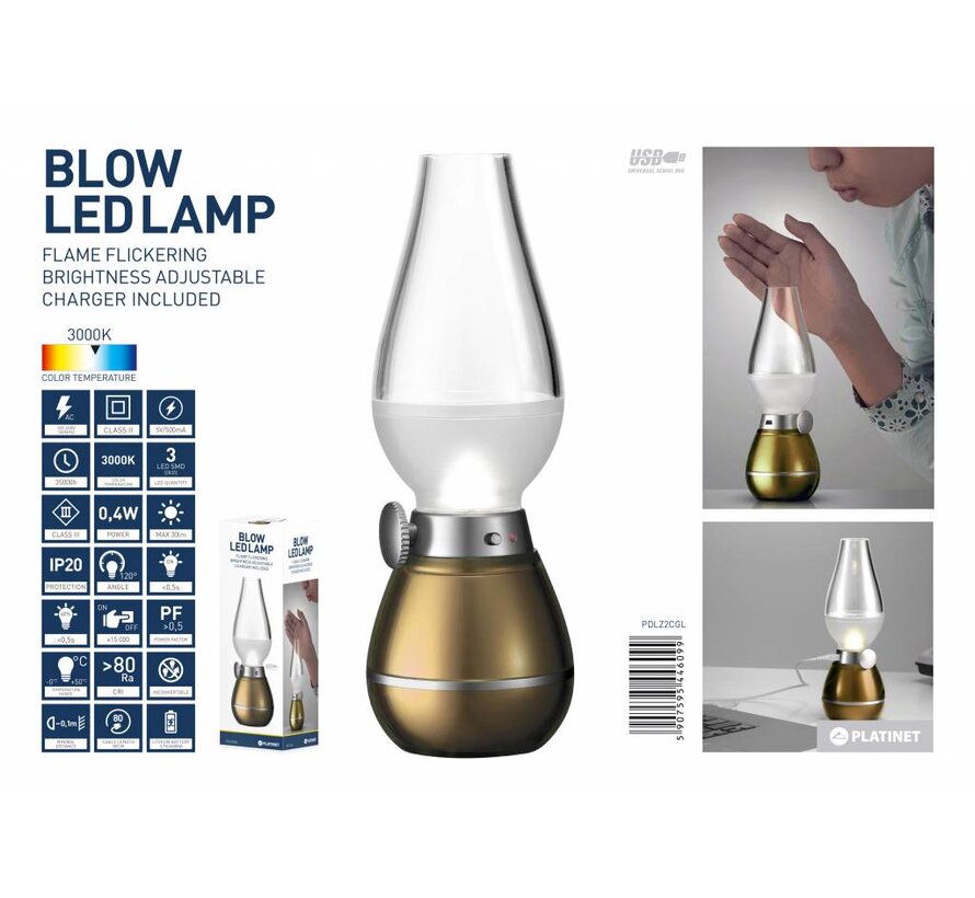 PLATINET DESK LAMP WITH BLOWING CONTROL+CHARGER GOLD [44609]