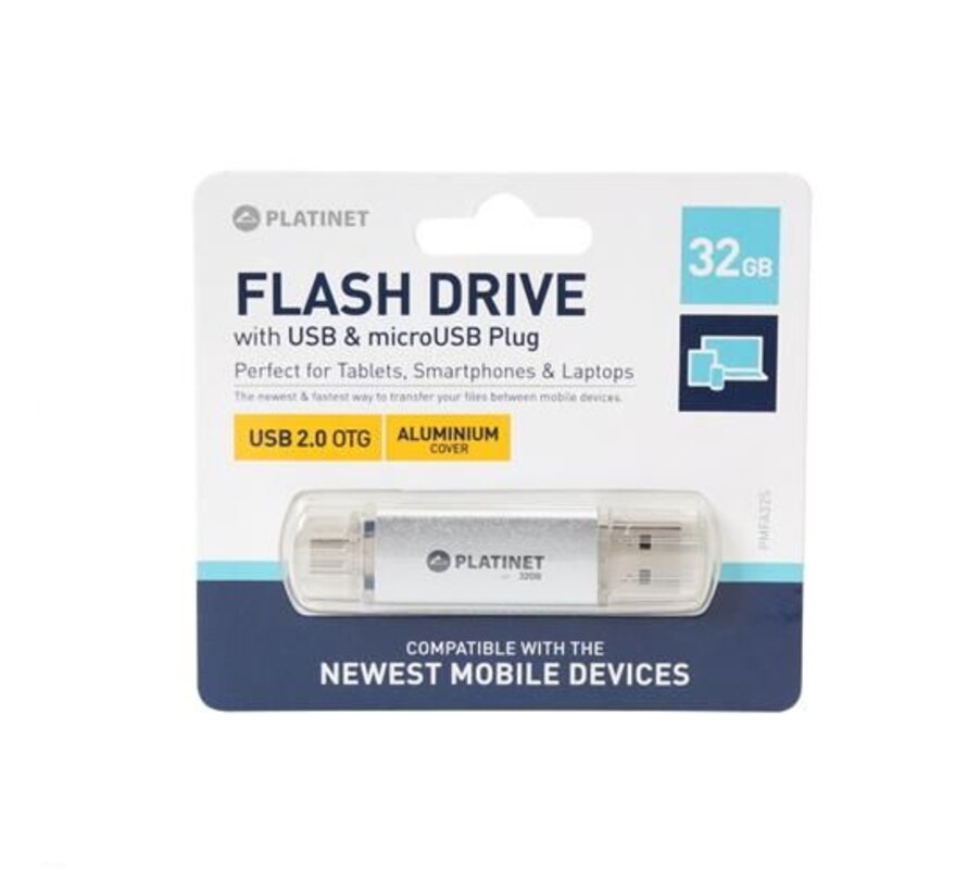 CLE USB 2.0 PLATINET ANDROID AX-Depo 32GO + microUSB POUR TABLETTES - COULEUR GRISE