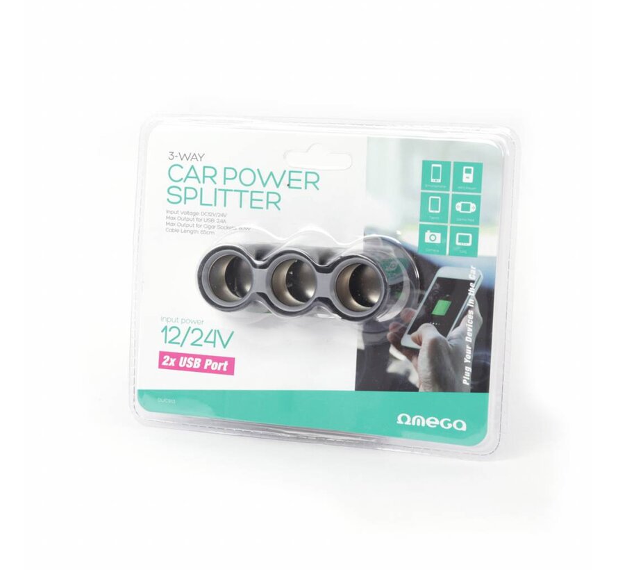 OMEGA TRIPLE CIGAR SOCKET CABLE OUC913 + 2x USB port 2.4A [44688]