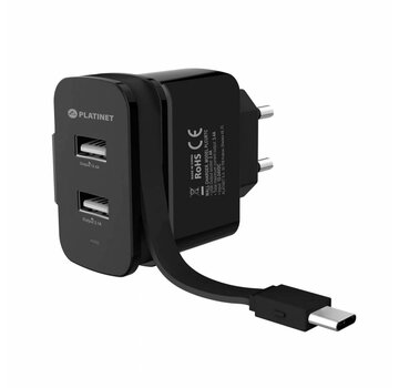Platinet PLATINET WALL CHARGER 2xUSB + ROLLING CABLE Type-C 3.4A [44654]