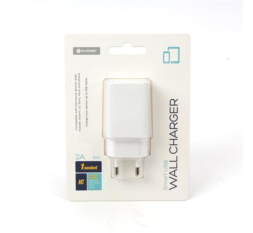 CHARGEUR MURAL PLATINET 1xUSB 2A BLANC [44753]
