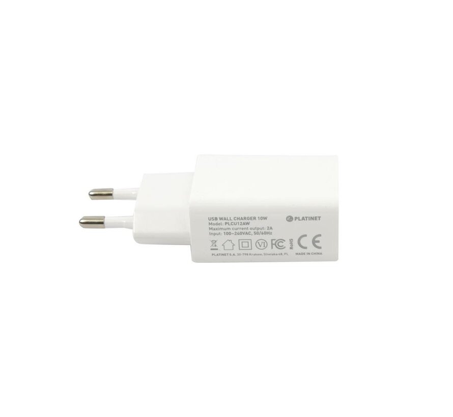 PLATINET WALL CHARGER 1xUSB 2A WHITE