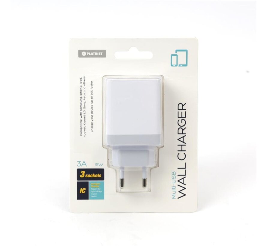 PLATINET WALL CHARGER 3xUSB 3A WHITE