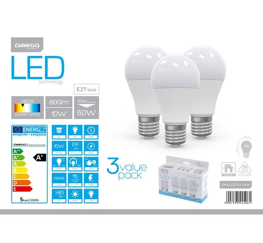 AMPOULE OMEGA LED ECO 4200K E27 10W, PACK DE 3 [45054]