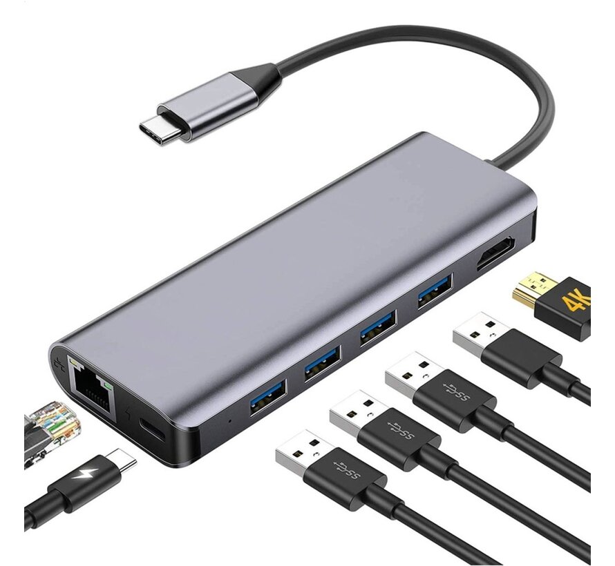 PLATINET MULTIMEDIA ADAPTER Type-C DOCKING STATION 7IN1 HUB HDMI 4Kx30Hz RJ45 3x USB 3.0 TYPE-C [45018]