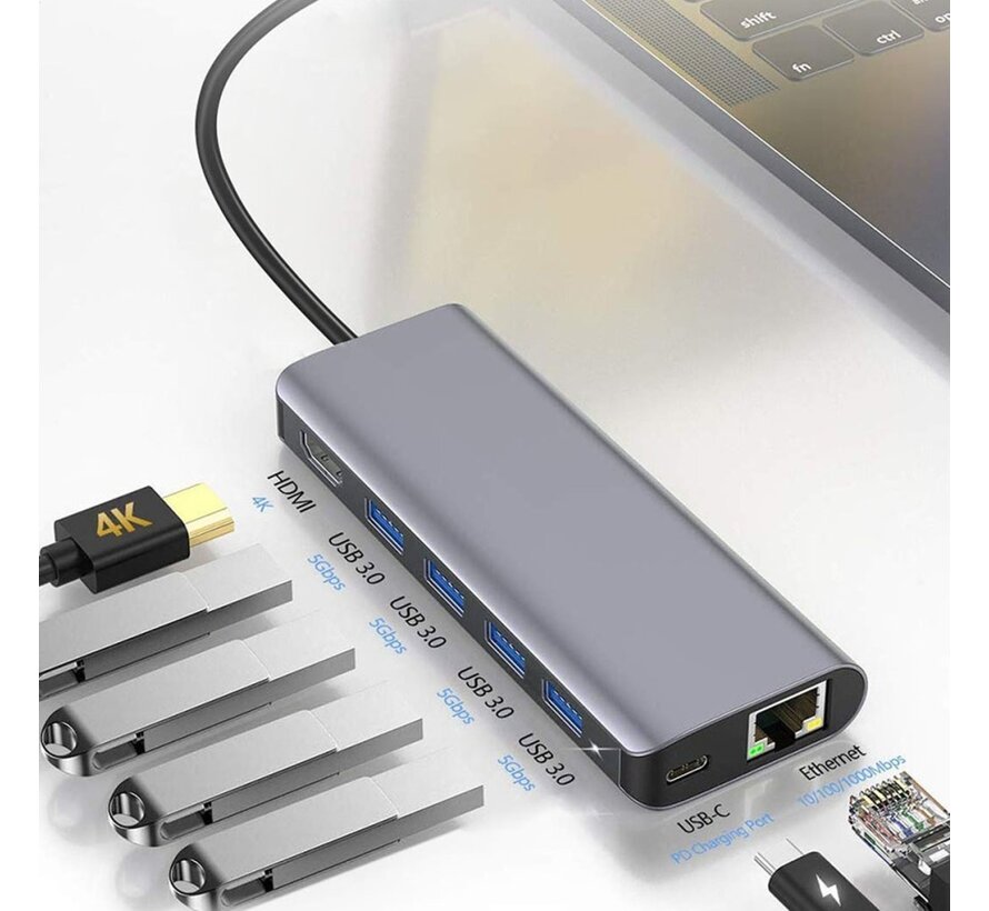 PLATINET MULTIMEDIA ADAPTER Type-C 7IN1 HDMI 4Kx30Hz RJ45 3x USB 3.0 TYPE-C