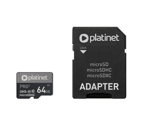 Platinet PLATINET microSDXC  SECURE DIGITAL + ADAPTER SD 64GB class10 UIII 90MB/s [43999]