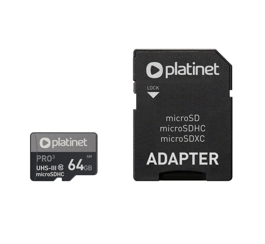 PLATINET microSDXC  SECURE DIGITAL + ADAPTER SD 64GB class10 UIII 90MB/s [43999]