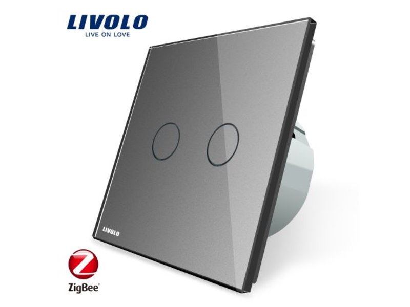 Design Touch Switch 2 Gang 1 Way 1 Hole Zigbee Smart Home