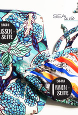 BIKINI TOP TRIANLGE + PANT WITH STRING  -  print coral & orange stripe