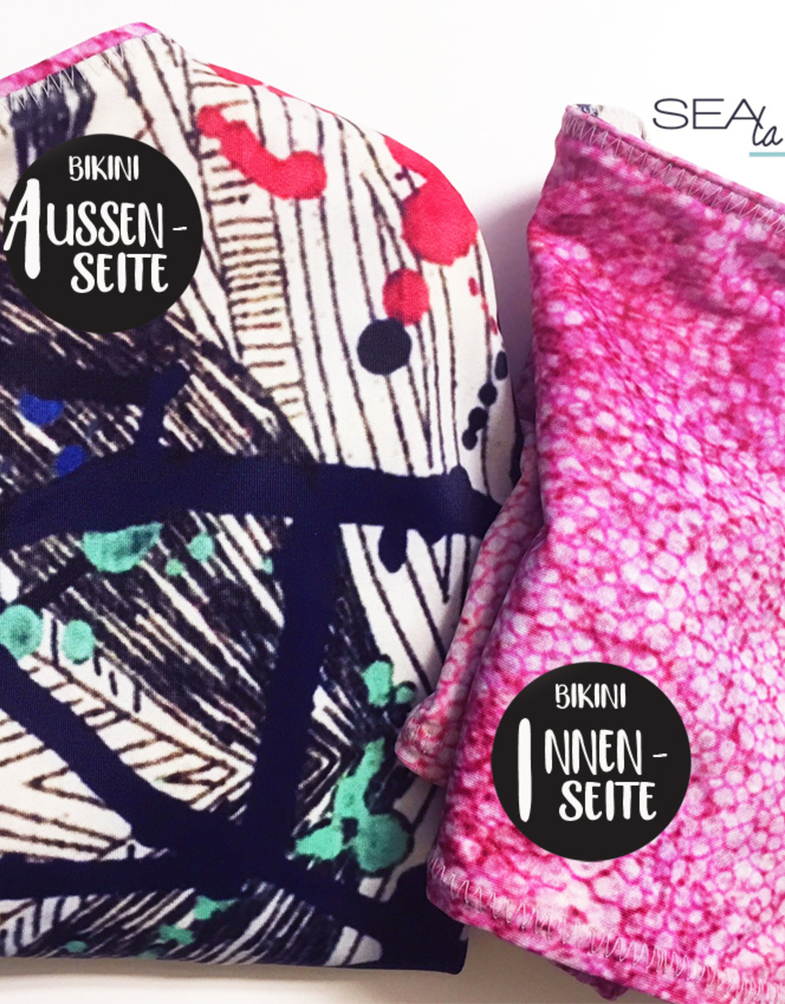 BIKINI TOP BANDEAU + PANT HIGH WAIST -  print  graffiti  &  pinkfish